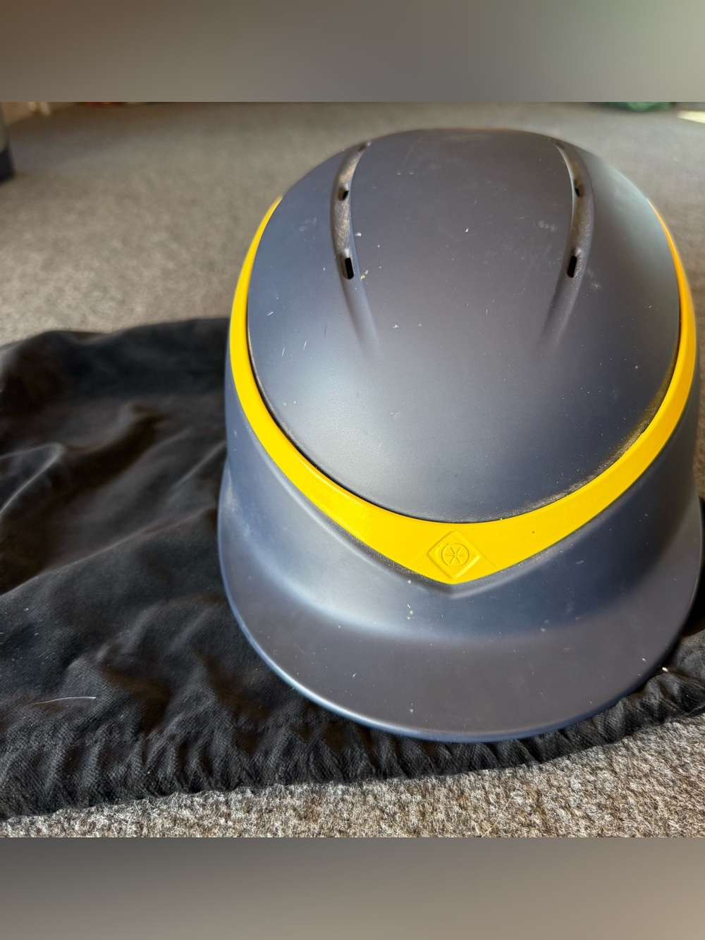 Equine Riding Helmet in Navy with Yellow Trim